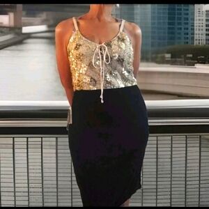 NWT Venus Sequin & Velvet Front Lace Up Spaghetti Strap Dress